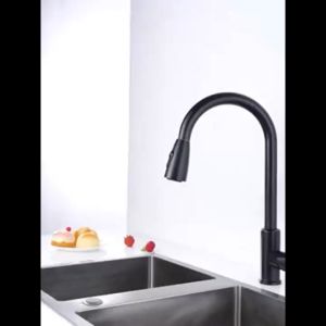 Keran Air Angsa Tarik Cuci Piring Wastafel Hitam Flexible Pull Out Rinser Sprayer Faucet