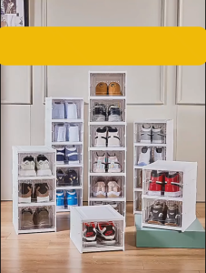 Rak Kotak sepatu lipat plastik transparan tebal tanpa instalasi rumah tangga rak sepatu sederhana lemari sepatu multifungsi