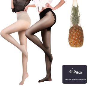 NEARKINS | Ultra Thin Anti-Run Tights Light Skin Black Color Summer Leggings Pineapple