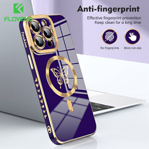 FLOVEME Luxury Butterfly Plating Phone Case For iPhone 14 13 12 11 Pro Max 14 Plus Wireless Charging Lens Protection Soft Silicone Back Cover For iphone 14 13 12 11