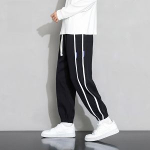 ROMON | Loose Fit Casual Sports Pants For Men Drawstring Elastic Waist Basketball Long Trousers Autumn New Style Lomon Brand Grey