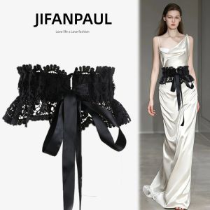 Black and White Lace Waist Belt for Women