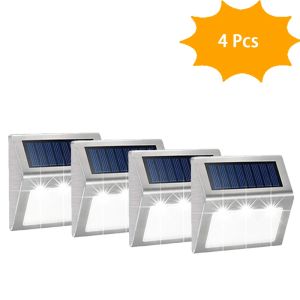 Solar Deck Lights 6 LED Solar Outside Stair Lights Stainless Steel LED Solar Fence Lights for Garden Backyard Patio Yard Stair