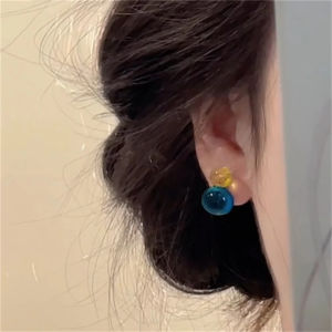 Unique Color Block Jelly Ball Earrings Womens Fashionable Dopaamine Style round Bean Stud Earrings New 2025 Simple Design