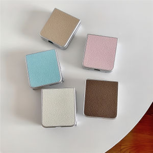 Samsung GalaxyZFlip6/5/4/3 Flip Screen Protective Case Full Cover Anti-Fall Leather Design with Lychee Pattern Brown Khaki Color