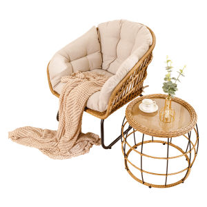 MEIDIHUAFU | Outdoor Wicker Table and Two Chairs Set