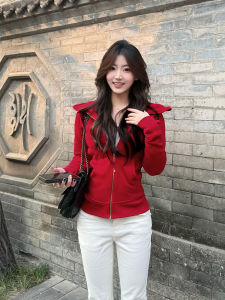 SUHUIQIAN | Slimming Waist Hoodie Jacket Red Womens Yoga Sportswear