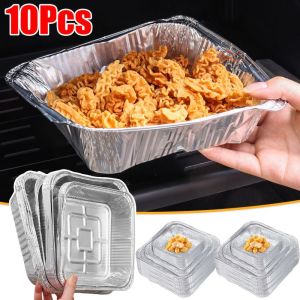 OKKFINE 10Pcs 6/7/8 Inch Food Tin Foil Tray Non-stick Reusable Air Fryer Tray Portable Oven BBQ Baking Tools Aluminum Foil Box