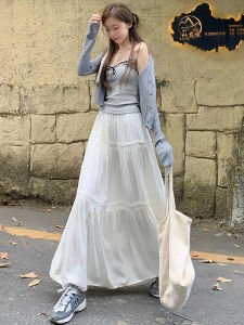 White Skirt Womens Summer New Arrival French Style Long Dress A- line Dress Small Puffy Skirt Cake Dress