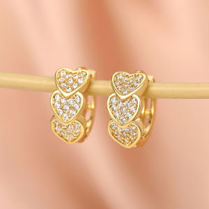 Huitan Gold Color Heart Hoop Earrings Full Paved Dazzling CZ Dainty Exquisite Womens Ear Earrings Bridal Wedding Love Jewelry