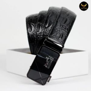 VALQO RELIO BY Hitam 125 CM Ikat Pinggang kulit Sapi Motif Buaya Sabuk Kulit Gesper Premium Pria Laki Standar Normal