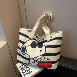 Large Capacity Canvas Shoulder Bag Womens Snug Pullman Shopping Bag Tote Bag Single Shoulder Cartoon Snoopy Handbag