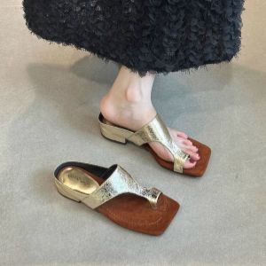 Womens Roman Style Sandals Summer 2024 Fashion Thick Heel Fairy Wind Beach Slippers Ultra Leather Inner Material PU Upgraded