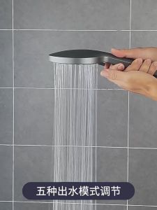 【SKIT SG】12cm Large Panel 5 Mode High Pressure Shower Head Water Saving Adjustable Shower Water Massage Eco 5 Gears Showerhead Strong Powerful Pressurized Water Saving Massaging Spa Bathroom Accessories Bundle Set Showerhead+1.5m PVC Hose Pipe+Holder