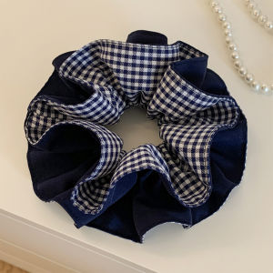 Dây Buộc Tóc Kẻ Caro Hai Lớp Màu Xanh Cho Phụ Nữ Phụ Kiện Tóc Buộc Tóc Kiểu Lười Biếng Dây Buộc Tóc Cao Cấp Cho Phụ Nữ