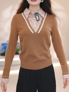 QINGNAER | Collar Slim Stylish Two-Piece Style Long Sleeve Top
