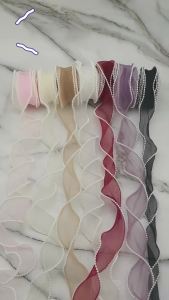 (5yards/roll)4cm Pearl Edge Organza Ribbon Wave Silk Lace Children Hair Accessories Lolita Handmade Decorative Gift Box Wedding
