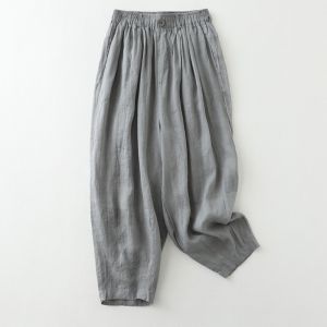 Casual Cotton Linen Harem Pants Womens Summer Elastic Waist Slimming Loose Versatile Inner Lining Artistic Large Size