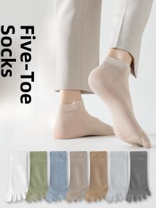 JINGCHI | Mens Summer Sport Socks Five Finger Thin Pure Cotton Absorbent Breathable White Anti-Odor Anti-Fungal Short Tube Socks