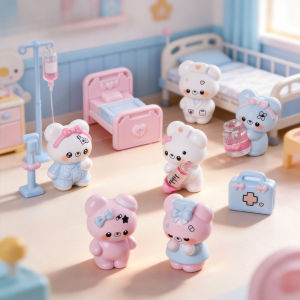 9PCS Medical Bear Resin Figurines Hospital Scene Miniatures DIY Dollhouse Accessories Micro Landscape Decor Parts