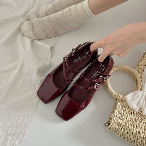 Minimalist Silver Versatile Chunky Heel Square Toe Small Leather Shoes Womens Spring Summer New Style French Mary Jane Shoes