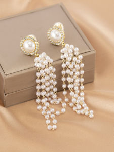 Elegant Long Pearl Tassel Earrings Fashionable Versatile Luxury High-Quality Mosquito Coil Tray Clip-Ons for Piercing-Less Elegance