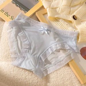 5-pack ผู้หญิง Ice ผ้าไหม ลูกไม้ กางเกงใน เอวกลางบาง ระบายอากาศได้ดี ผ้าฝ้าย เป้าสามเหลี่ยมไร้รอยต่อ กางเกง ชุดชั้นในใส่สบาย