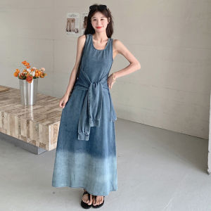 YINLUOYA | Simple Elegant Gradient Color Design Summer New Korean Style Sleeveless Denim Dress Womens Midi Skirt A-Line Dress