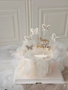3D Embroidered Butterfly Cake Decoration Plugin Goddess Birthday Party Dessert Table Ornament Festive Celebration Supplies