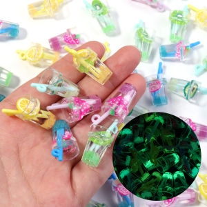 10pcs/lot Acrylic Simulation Fruit Luminous Straw Cup 13X18mm Juice Orange Banana Pendant DIY Keychain Craft Jewelry Making