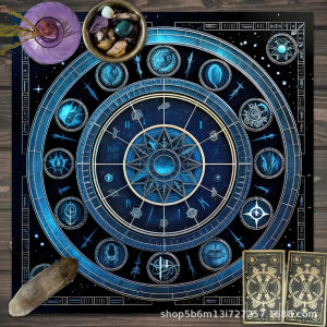 VIKAMA Zodiac & Pentacle Black Cat Tarot Altar Cloth Astrology Divination Tablecloth Witchcraft Home Decor