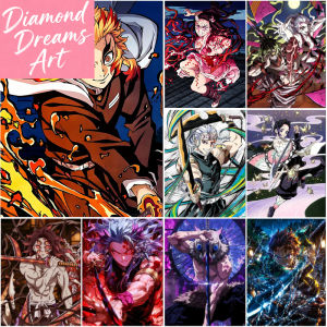 FramelessDemon Slayer Diamond Painting 5D Tanjiro Nezuko Full Diamond Mosaic Picture DIY Agatsuma Zenitsu Inosuke Home Decor Pa