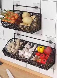 Fortune Home Kitchen Organizer Rack Wall Mounted Spice Condiments Storage Onion Ginger Garlic Hanging Basket Spice Storage Holder Vegetable Shelf Racks