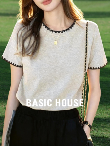 Basic House | Color Block Round Neck Straight Shoulder Wavy Edge T-Shirt