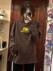 Retro Hong Kong Style Long Sleeve Cotton T-Shirt Womens Base Layer Shirt Creative Lettering Autumn New Style Streetwear