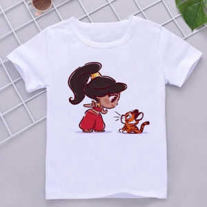 Cute Anime Cat Pattern Printed Girls Cotton T-Shirt Summer Kids Short Sleeve T-Shirt Pajamas Comfortable Soft Fabrics