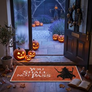 VIKAMA Halloween Black Cat Pumpkin Doormat Washable Non Slip Rug Indoor Outdoor Front Door Haunted House Holiday Home Decor