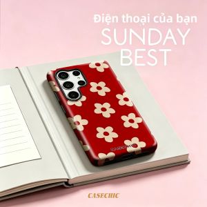 Potdemiel | Ốp Lưng Samsung Galaxy S26/S25/S24/S23 Ultra Hai Lớp Sọc Dọc Màu Đỏ Kem - Chống Rơi Chống Sốc Chất Liệu TPU + PC Bóng