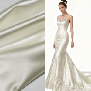 Ivory luxurious slightly stiff stiff satin fabric sewing wedding dresses eveninggowns and curtain fabrics DIY handmade materials