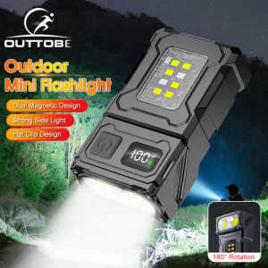 Outtobe Mini Torch Light Keychain Light Outdoor Portable Mini Flashlight 180° Rotation Dual Light Source Ultra Light Strong Light Waterproof Red/Blue Floodlight Strong  Adsorption Base Hat Clip Design