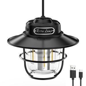 LED Portable Camping Light Vintage 200LM Atmosphere Lamp Stepless Dimming Type-C USB Rechargeable for Outdoor Adventure