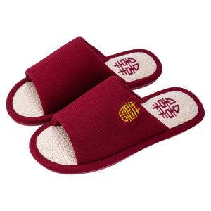 Wedding Couple Slippers Red Celebration High-End Summer New Bride Groom Shoes Cotton Home Fabric Anti-Slip TPR Heel Less