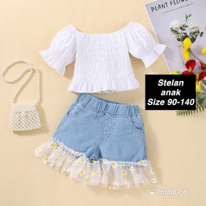 (LOLI-JKT) BS-249 SET ANAK CEWEK TOP DAISY + CELANA DENIM SIZE 90-140