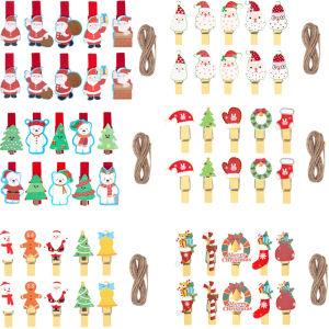 10/20pcs Christmas Wood Clips Xmas Tree Snowflake Elk Santa Clothespins DIY Photo Clips Hanging for Xmas Home School Art Craft