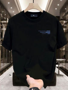 American Casual Simple Letter Pure Cotton Short Sleeve T-Shirt Mens Summer Loose Versatile round Neck Lightweight Luxury Top