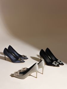 Elegant Diamond Embellished High Heels Wedding Shoes for Women Comfortable Soft Leather Interior Sharp Pointed Toe Fashionable