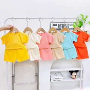 Set 4 bộ cộc tay thun lạnh mềm mát kiểu trơn đơn giản mặc nhà mặc đi học đi chơi