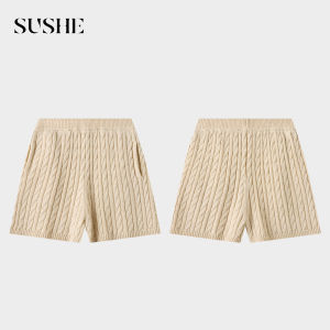 SUSHE | Polo Neck Glitter Knitted Sweater High Waist Knitted Shorts Set