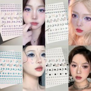 เครื่อง Stiker Wajah สเตอริโอ3D บัตเตอร์ฟลายแต่งหน้าสำหรับปาร์ตี้วันหยุดเทศกาลดนตรี Y2K แบบทำมือติดตาปลอมสำหรับงานแต่งงานสติกเกอร์รอยสักปลอม Stiker Wajah คริสต์มาส