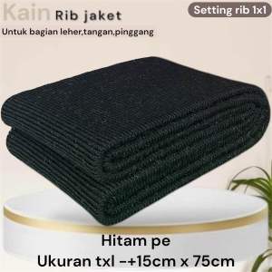 KAIN RIB JAKET WARNA HITAM POLOS DAN SALUR UNTUK BAGIAN LEHER TANGAN PINGGANG TEBAL MURAH